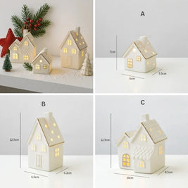 Ceramic Christmas Houses, Light Up White Village Set, Trees & Snowmen, LED
