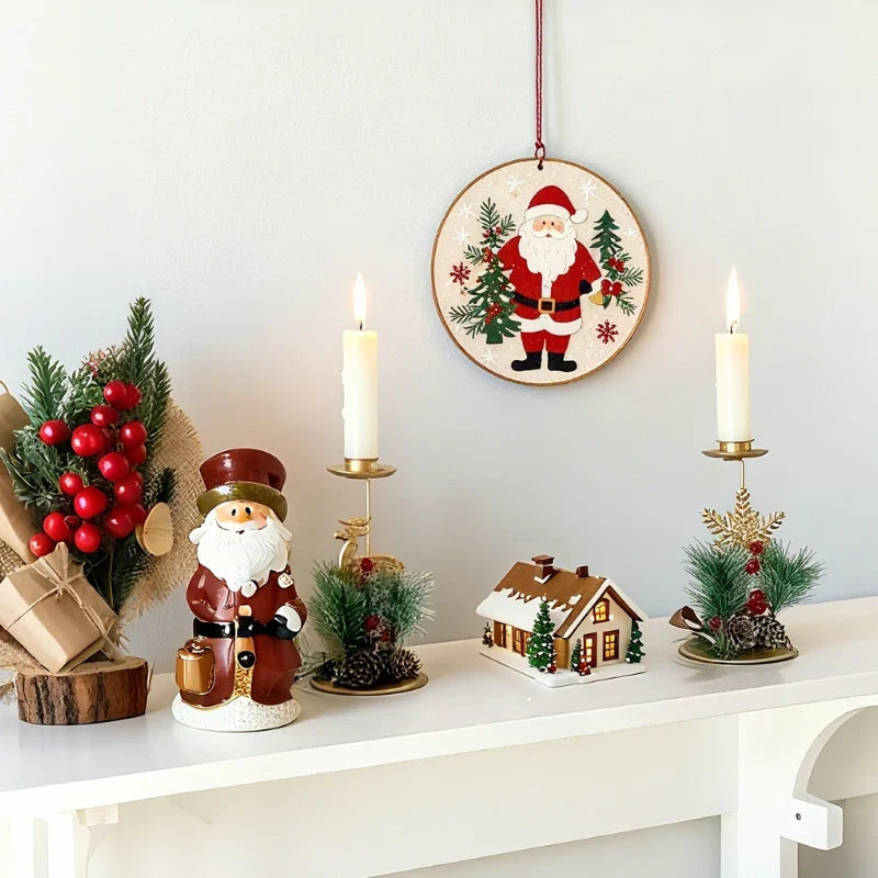 Christmas Candlestick Holders, Set of 3 Iron Taper Holders, Pine & Berry