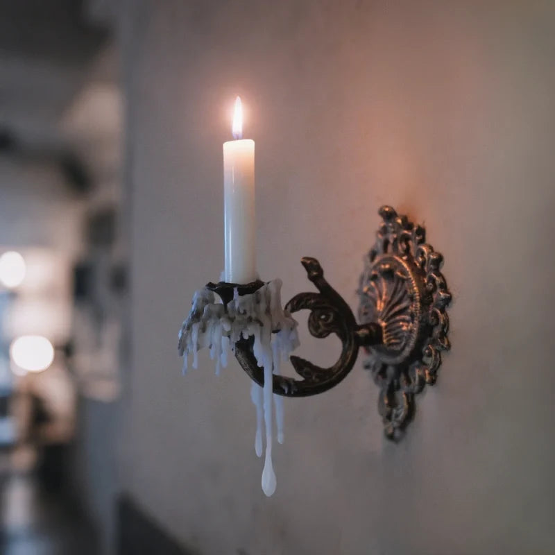 Wall Candle Holder, Vintage Iron Wall Sconce for Taper Candles, Scrollwork