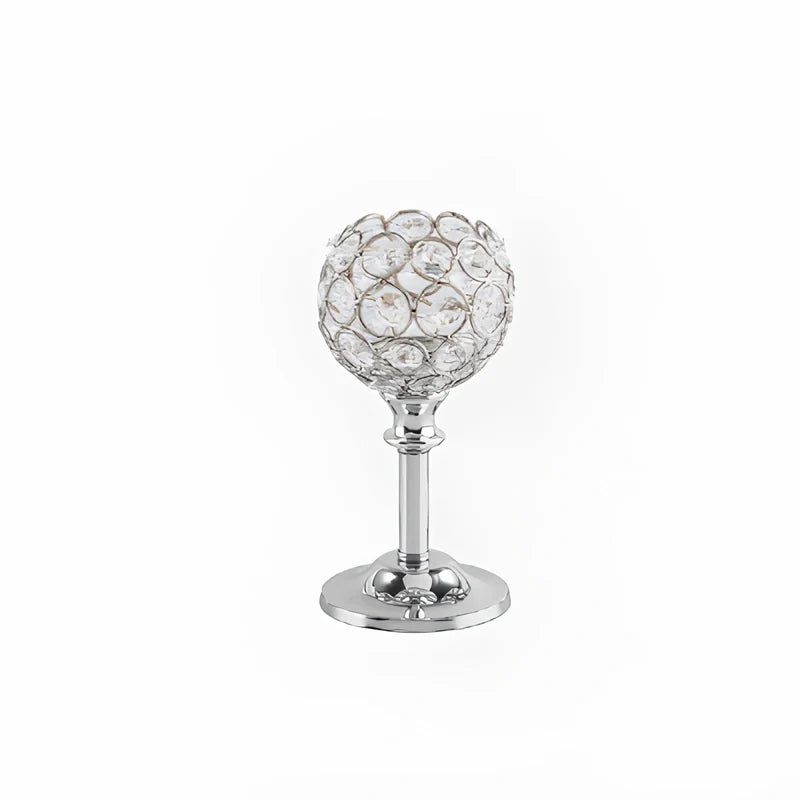 Glass Candle Holder, Crystal Look Beaded Globe on Stem, Gold or Silver