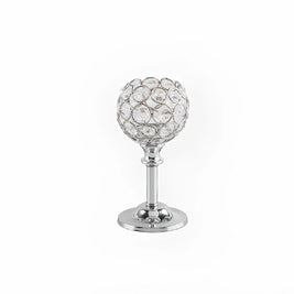 Glass Candle Holder, Crystal Look Beaded Globe on Stem, Gold or Silver