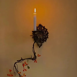 Wall Candle Holder, Vintage Iron Wall Sconce for Taper Candles, Scrollwork