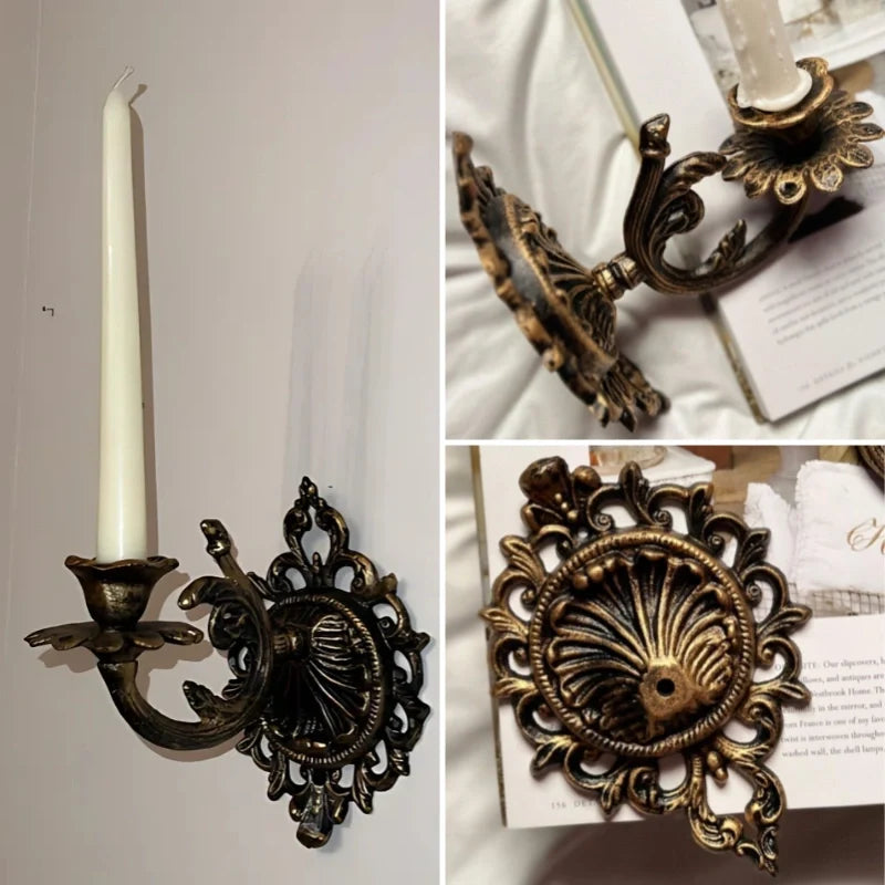 Wall Candle Holder, Vintage Iron Wall Sconce for Taper Candles, Scrollwork