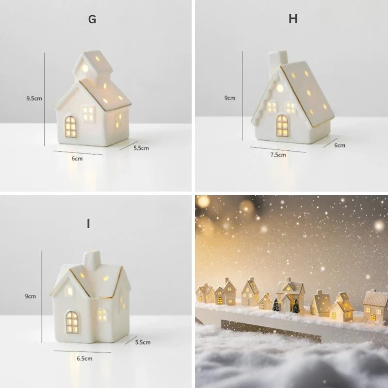 Ceramic Christmas Houses, Light Up White Village Set, Trees & Snowmen, LED