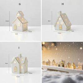 Ceramic Christmas Houses, Light Up White Village Set, Trees & Snowmen, LED
