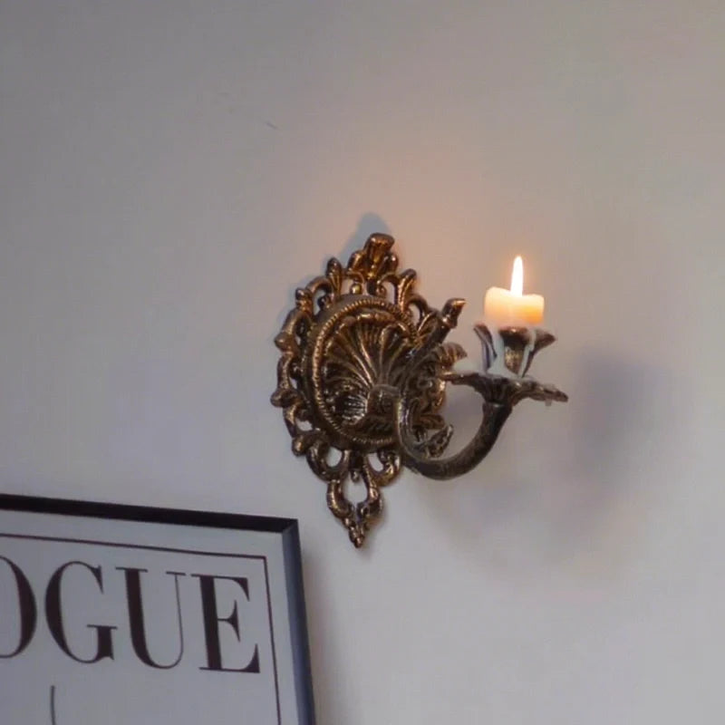 Wall Candle Holder, Vintage Iron Wall Sconce for Taper Candles, Scrollwork