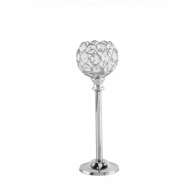 Glass Candle Holder, Crystal Look Beaded Globe on Stem, Gold or Silver