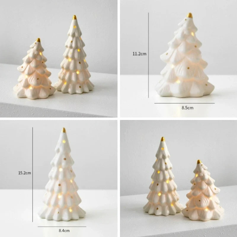 Ceramic Christmas Houses, Light Up White Village Set, Trees & Snowmen, LED