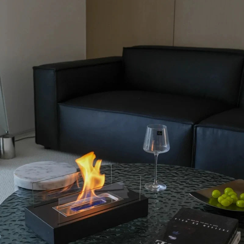 Tabletop Fireplace, Glass & Metal Ethanol Fire Bowl, Indoor & Outdoor, 14in