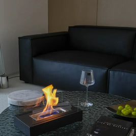 Tabletop Fireplace, Glass & Metal Ethanol Fire Bowl, Indoor & Outdoor, 14in