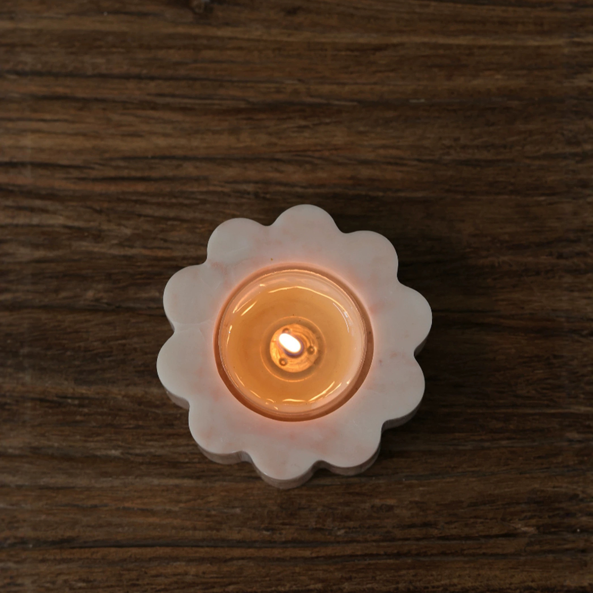 Pink Marble Flower Candle Holder, Scalloped Bedside & Vanity Dish, 2.6in