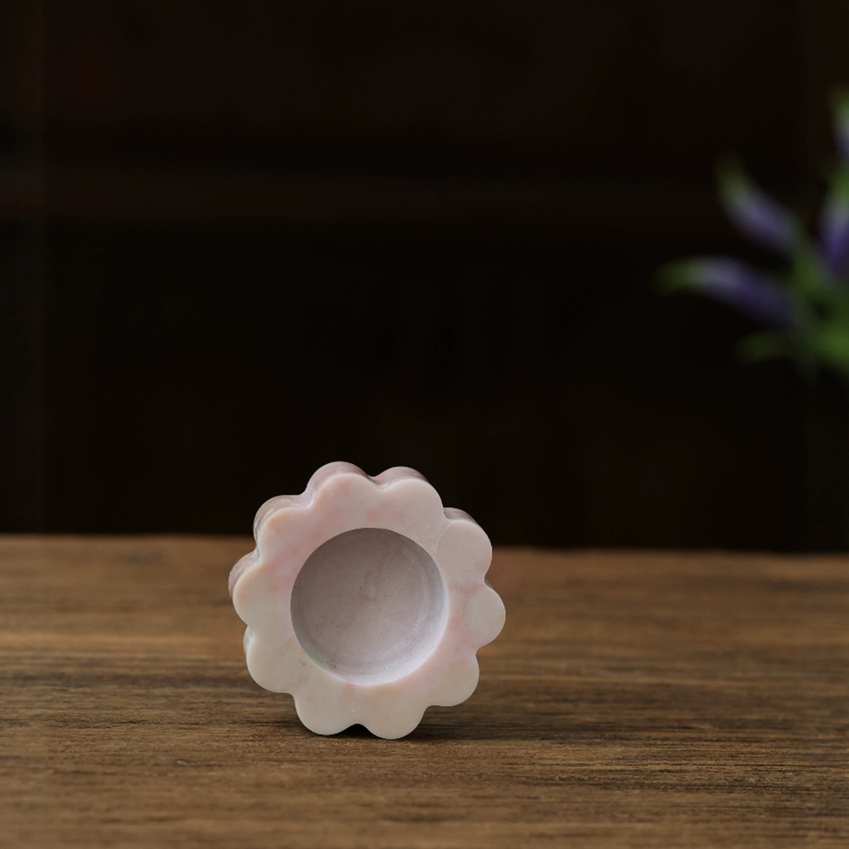 Pink Marble Flower Candle Holder, Scalloped Bedside & Vanity Dish, 2.6in
