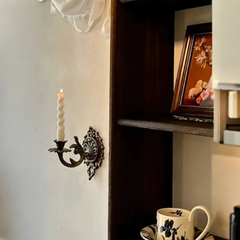 Wall Candle Holder, Vintage Iron Wall Sconce for Taper Candles, Scrollwork