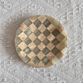 Checkered Marble Jewelry Tray, Round Trinket Dish, Vanity, 4 Colors, 4.5in