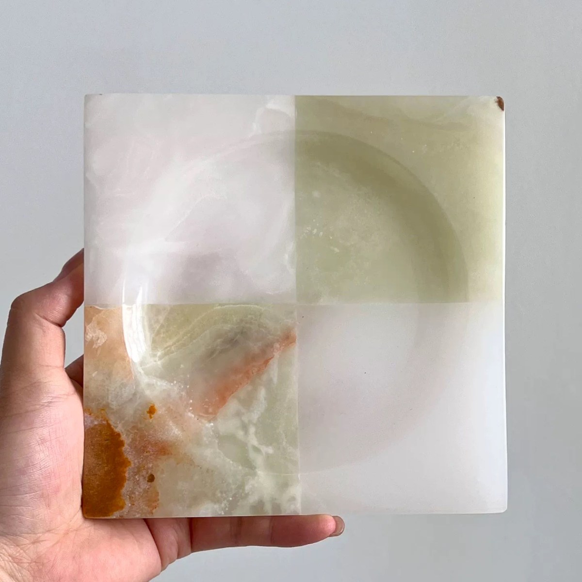 Marble Jade Catchall Tray, Four Panel Jewelry Candle Tray, 2 Designs, 5.9in