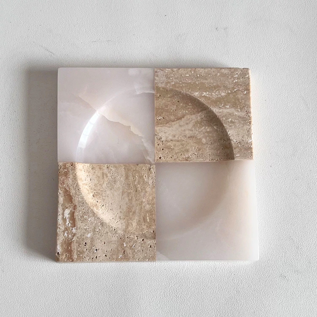 Marble Jade Catchall Tray, Four Panel Jewelry Candle Tray, 2 Designs, 5.9in