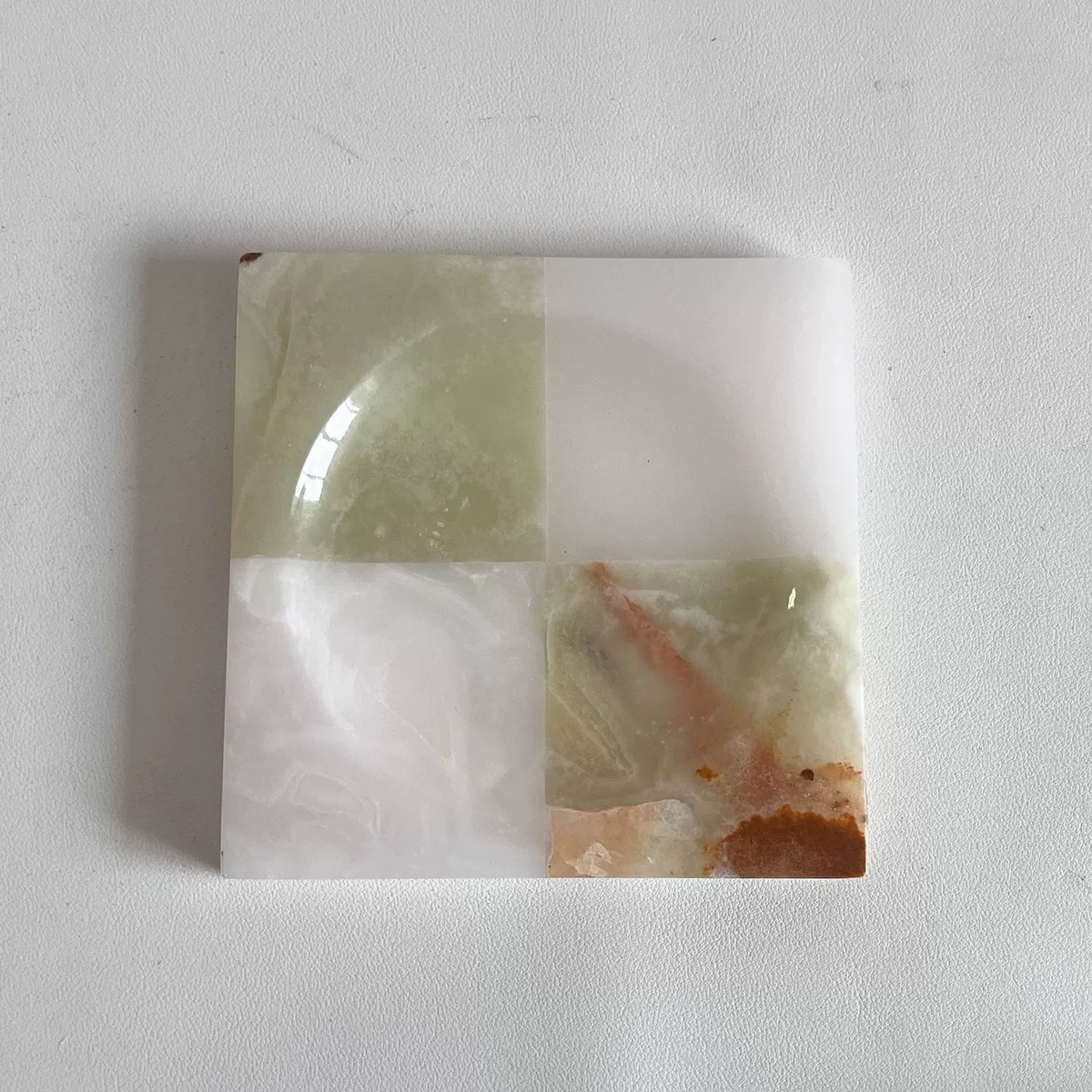 Marble Jade Catchall Tray, Four Panel Jewelry Candle Tray, 2 Designs, 5.9in
