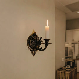 Wall Candle Holder, Vintage Iron Wall Sconce for Taper Candles, Scrollwork