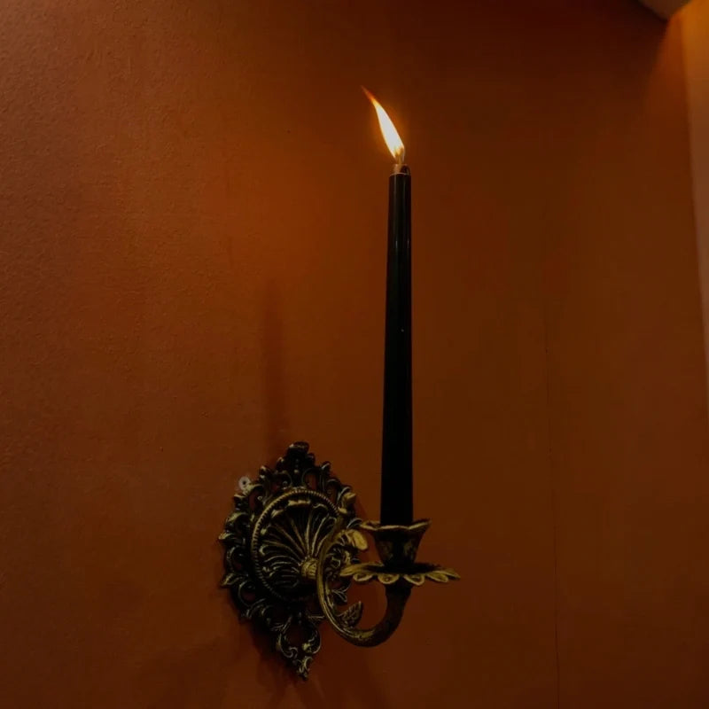Wall Candle Holder, Vintage Iron Wall Sconce for Taper Candles, Scrollwork