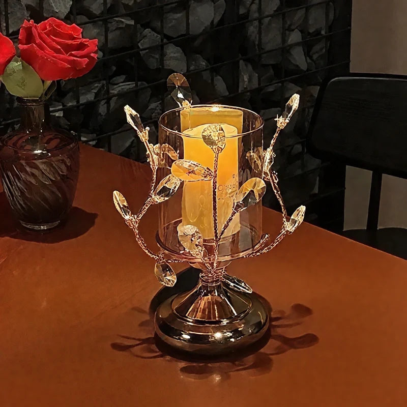 Glass Candle Holder, Crystal Look Floral Pillar Candle Stand, Iron, 3 Sizes