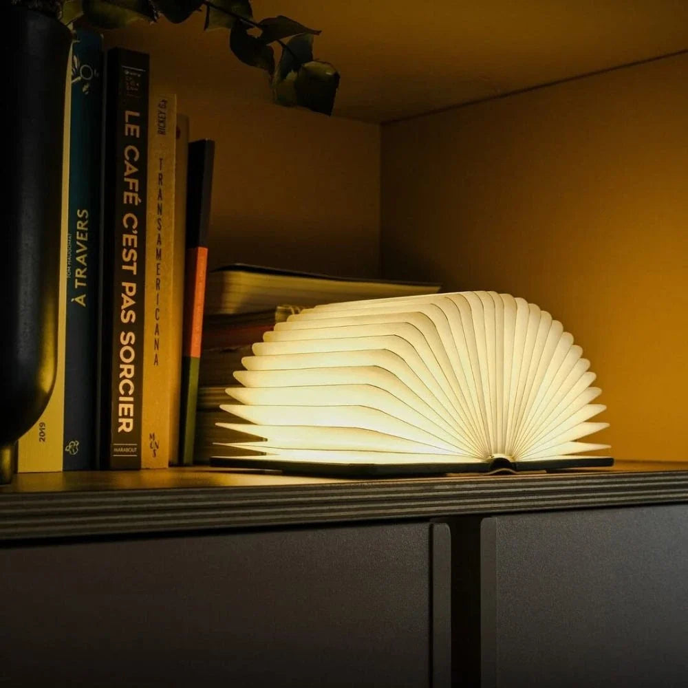 Book Lamp, Folding Wooden Book Light, Rechargeable LED, Walnut or Maple