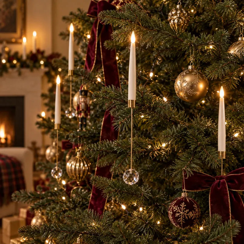 Christmas Tree Candles with Hanging Crystal Look Ornaments, LED, Remote
