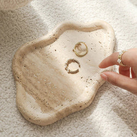 Travertine Jewelry Tray, Cloud Wavy Edge Perfume Tray for Dresser, 7.6in