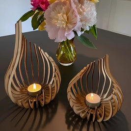 Wooden Candle Holder, Carved Teardrop Candle Lantern, DIY Kit, 3 Sizes