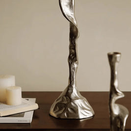 Aluminum Candle Holder, Sculptural Modern Candlestick, Silver, 21-24in