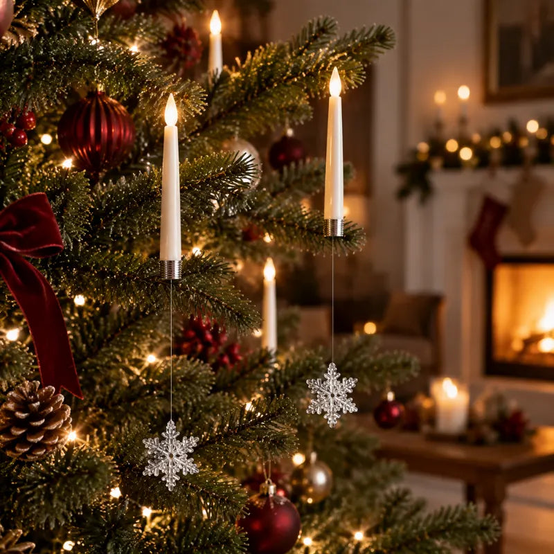 Christmas Tree Candles with Hanging Crystal Look Ornaments, LED, Remote