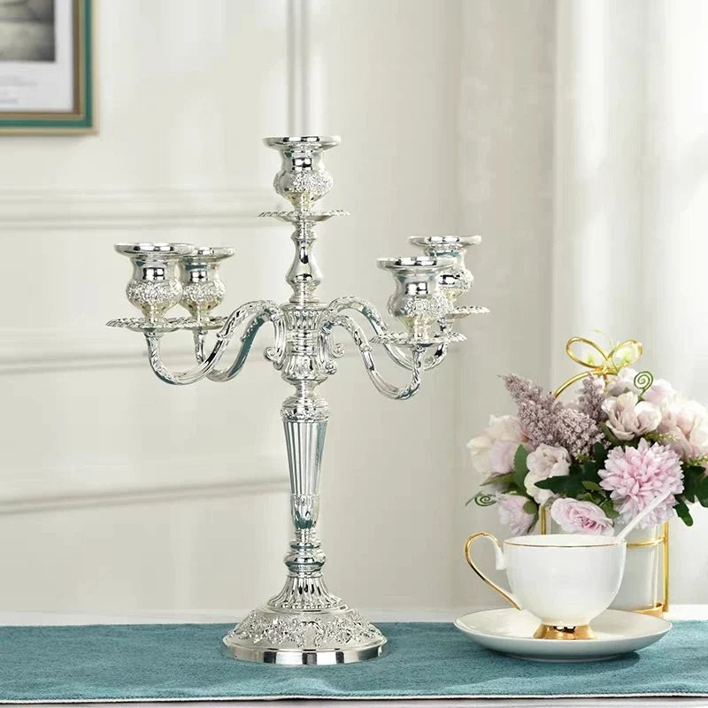 Candelabra, Vintage Taper Candle Holder, Floral Detail, 3 or 5 Arm, 14in