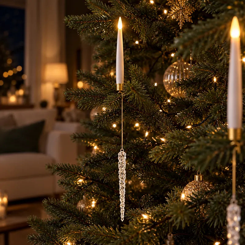 Christmas Tree Candles with Hanging Crystal Look Ornaments, LED, Remote