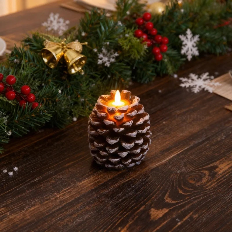 Flameless Pine Cone Candles, Real Wax LED Candles, Remote & Timer, 6.3in