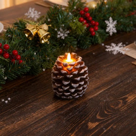 Flameless Pine Cone Candles, Real Wax LED Candles, Remote & Timer, 6.3in
