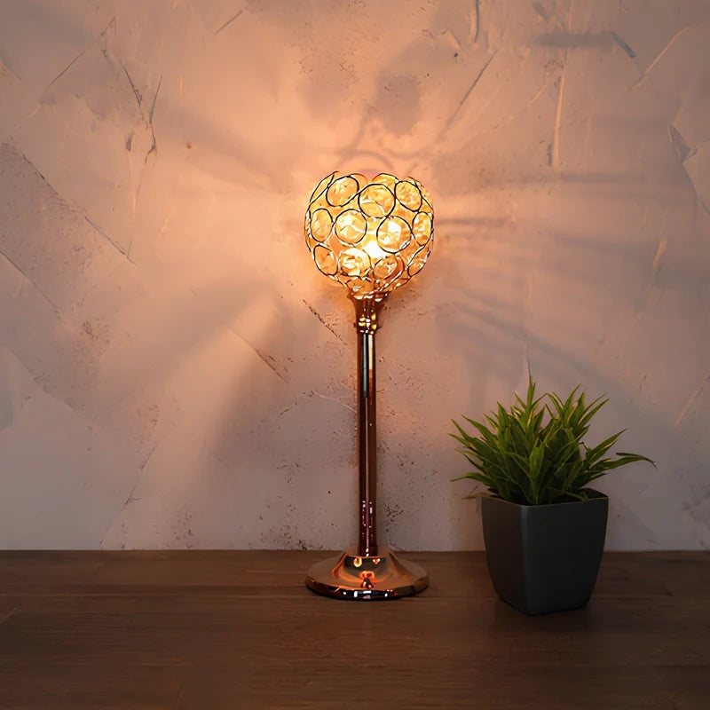 Glass Candle Holder, Crystal Look Beaded Globe on Stem, Gold or Silver