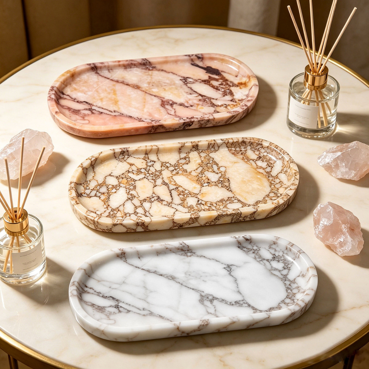 Marble Vanity Tray, Rounded Rectangle Jewelry Perfume Tray, 4 Colors, 9.8in