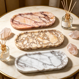 Marble Vanity Tray, Rounded Rectangle Jewelry Perfume Tray, 4 Colors, 9.8in
