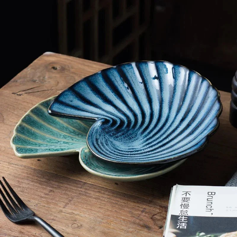 Porcelain Shell Plate, Reactive Glaze Dessert & Serving Dish, 3 Colors, 8in