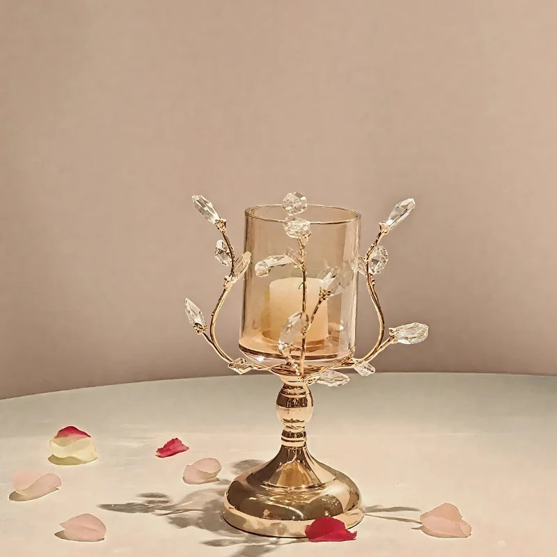 Glass Candle Holder, Crystal Look Floral Pillar Candle Stand, Iron, 3 Sizes