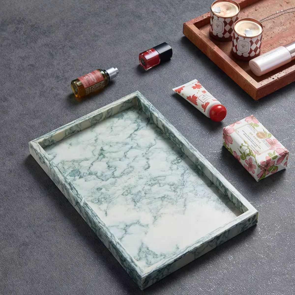Marble Rectangle Tray, Rounded Corner Vanity Perfume Tray, 4 Colors, 11.8in