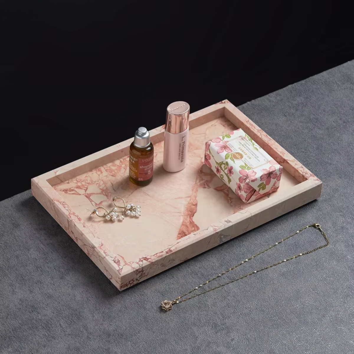 Marble Rectangle Tray, Rounded Corner Vanity Perfume Tray, 4 Colors, 11.8in