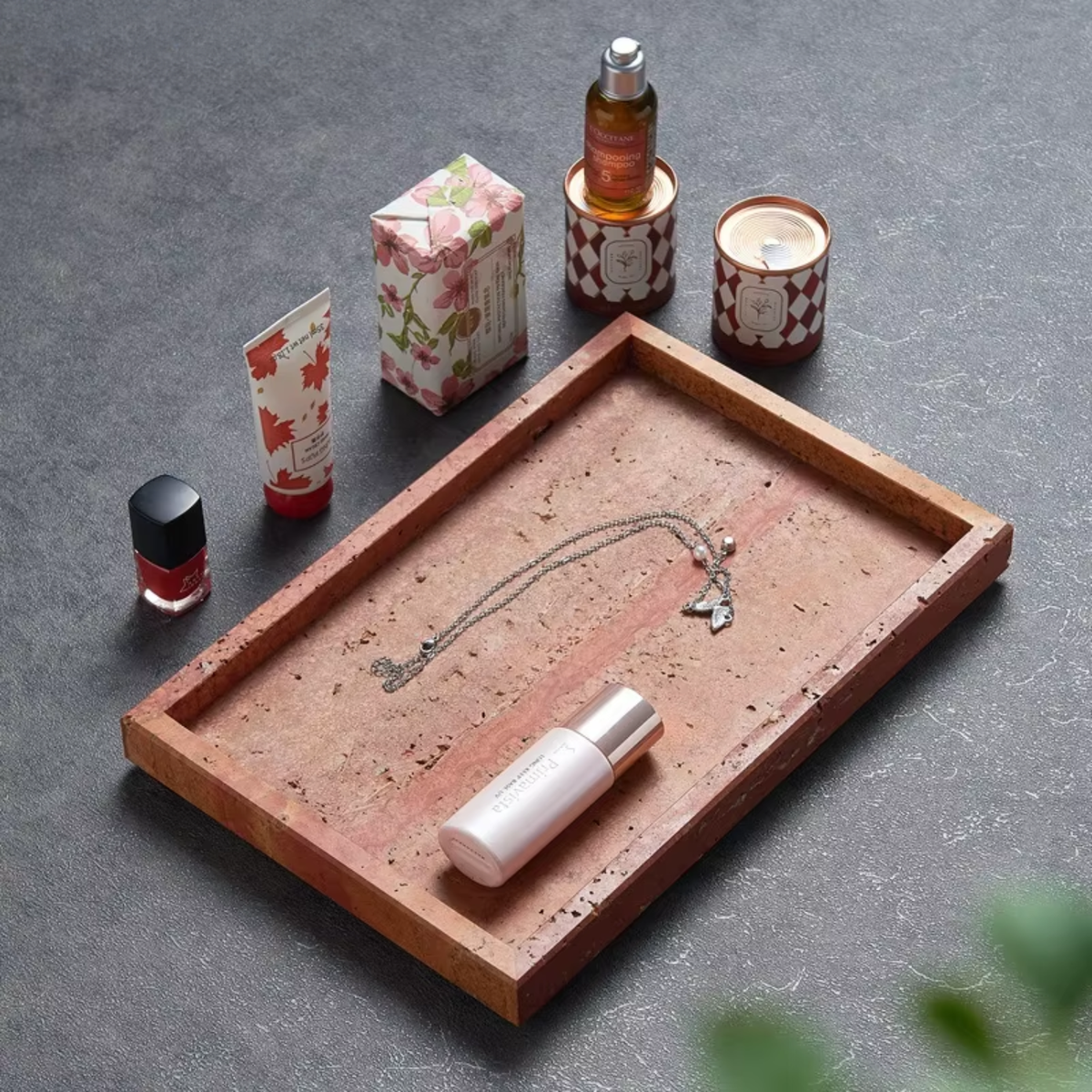 Marble Rectangle Tray, Rounded Corner Vanity Perfume Tray, 4 Colors, 11.8in