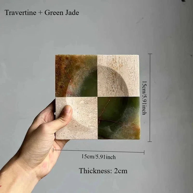 Checkered Marble Tray, Square Jewelry & Key Catchall for Entryway, 5.9in