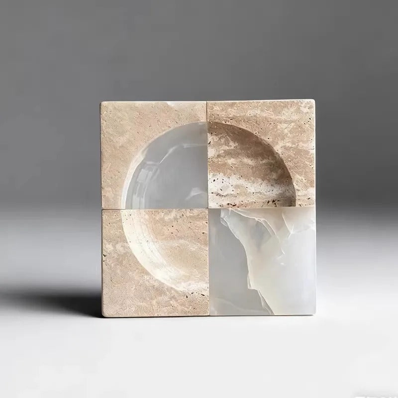 Marble Jade Catchall Tray, Four Panel Jewelry Candle Tray, 2 Designs, 5.9in