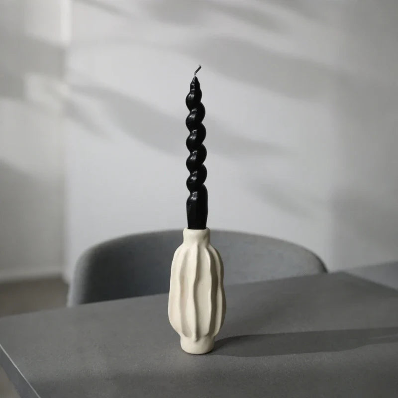 Ceramic Taper Candle Holder, Rippled Matte Candlestick Holder, 4 Shapes