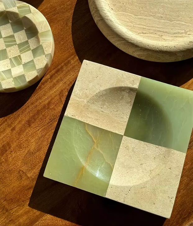 Checkered Marble Tray, Square Jewelry & Key Catchall for Entryway, 5.9in