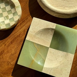 Checkered Marble Tray, Square Jewelry & Key Catchall for Entryway, 5.9in