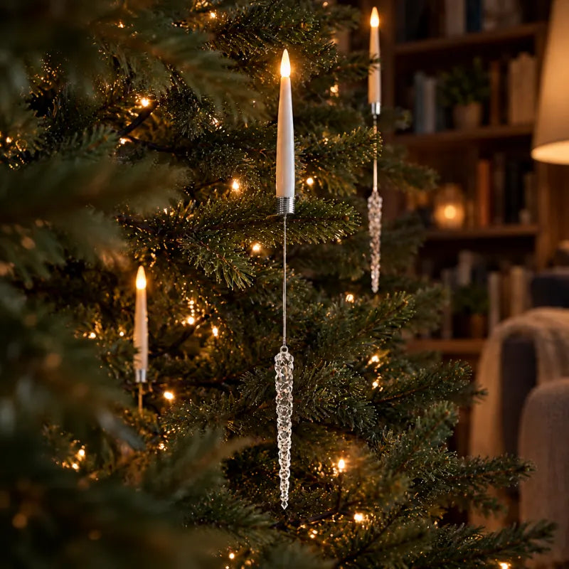 Christmas Tree Candles with Hanging Crystal Look Ornaments, LED, Remote