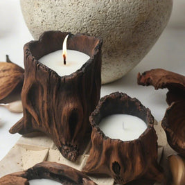 Cement Candle Holder, Tree Stump Candle Vessels for Wax Sand, 6 Shapes