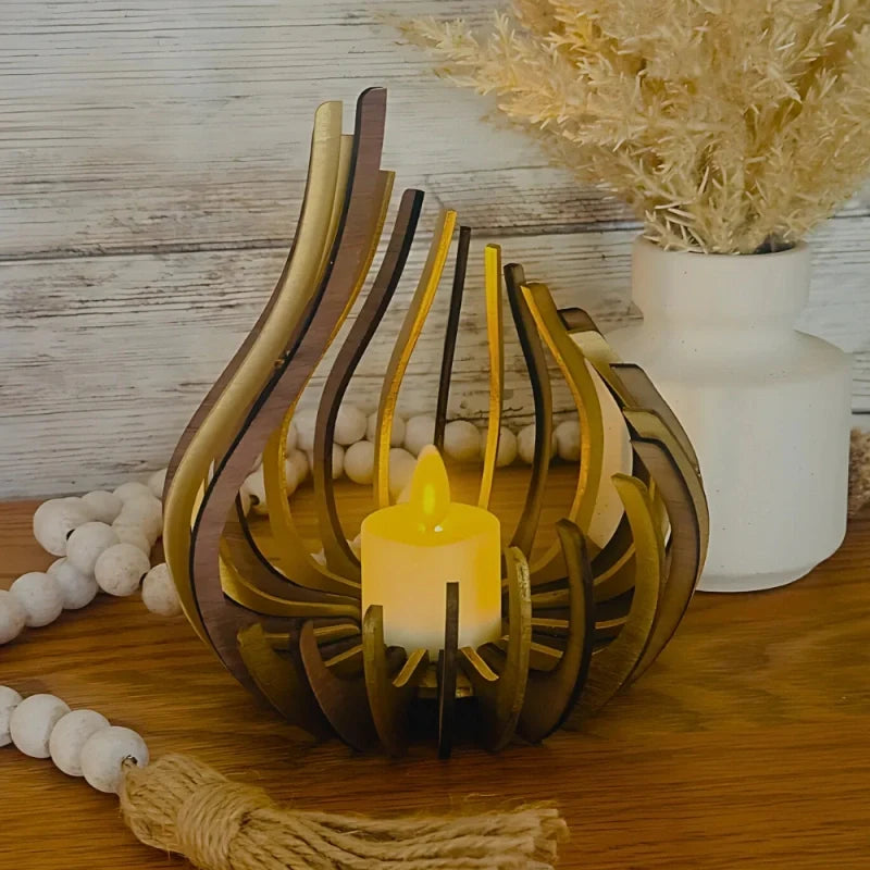 Wooden Candle Holder, Carved Teardrop Candle Lantern, DIY Kit, 3 Sizes